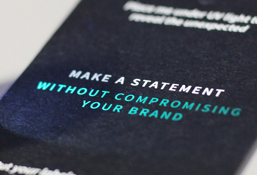 ITL's Brand Protection swing ticket with the copy in secret UV ink 