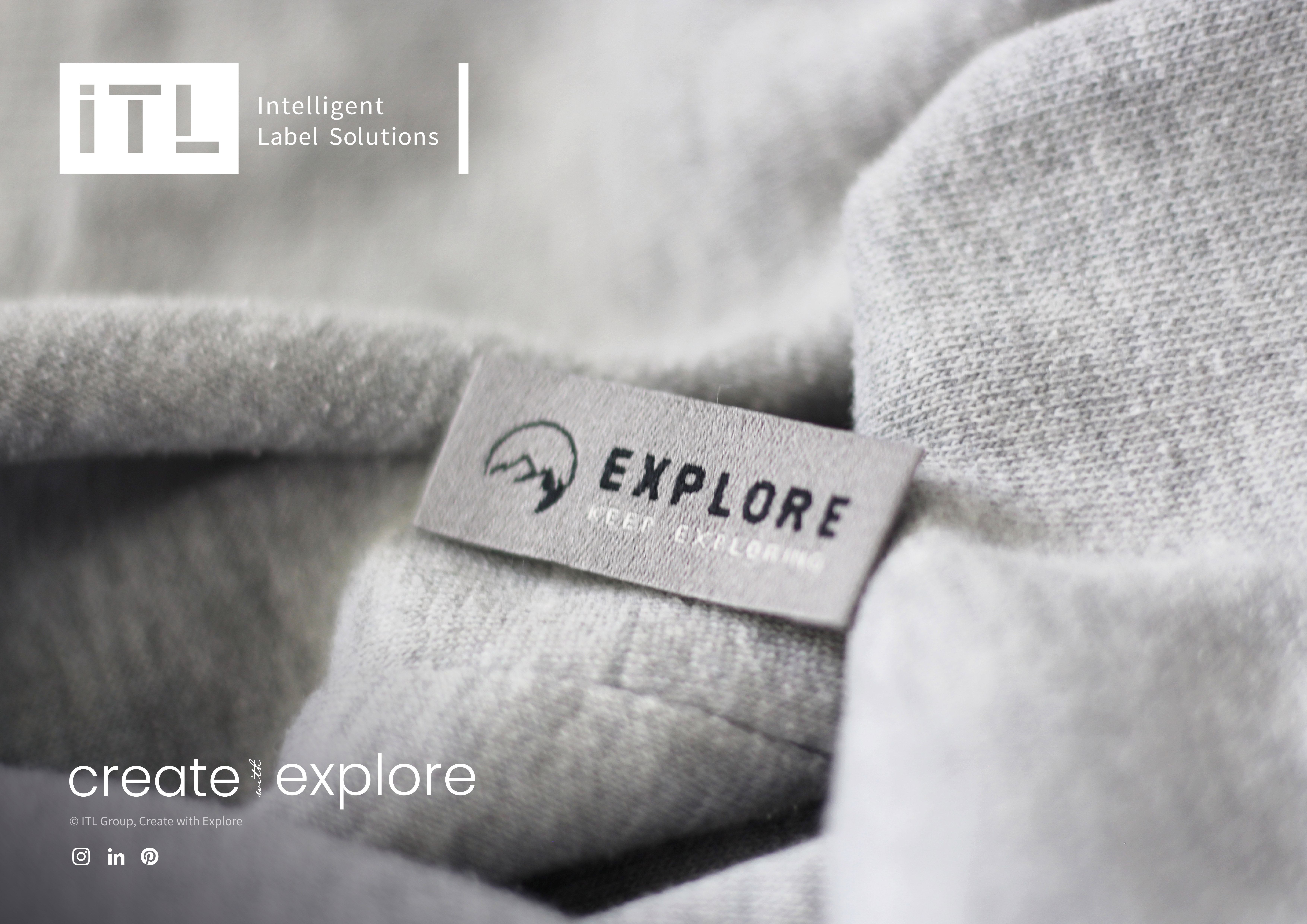 Grey spun recycled polyester woven label